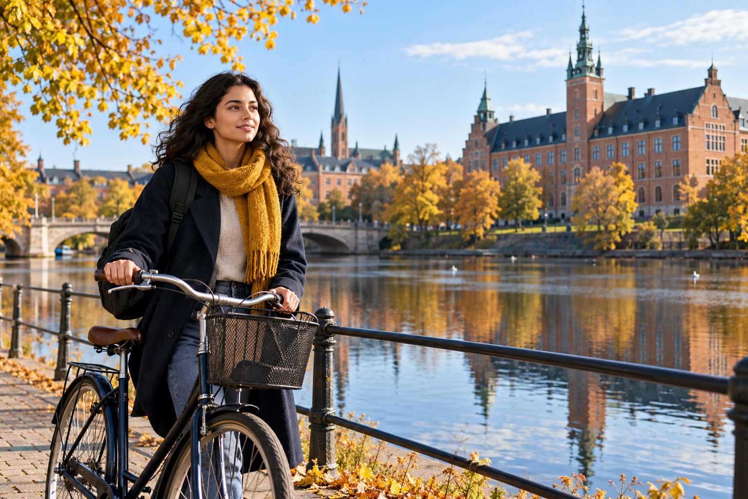 An international student with a bicycle in a Swedish university town